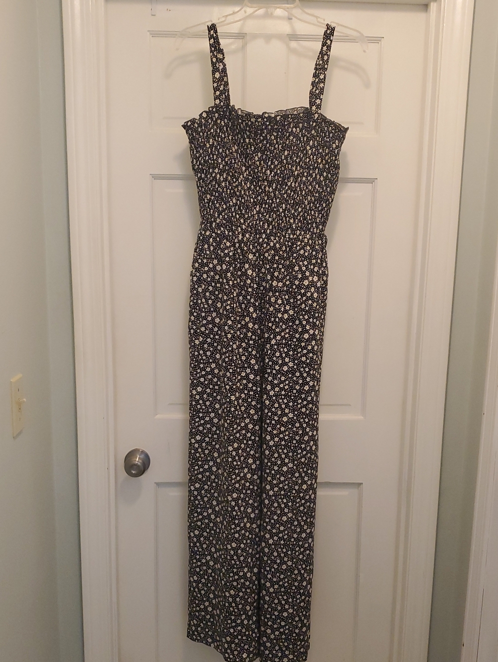 torrid Black and White Floral Smocked Wide-Leg Jumpsuit